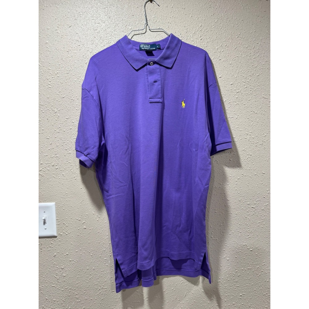 Polo Ralph Lauren Mens Large Purple Short Sleeve Cotton Pique Polo Yellow Pony‎